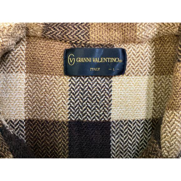 Gianni Valentino cotton flannel plaid button down size L Brown made in Italy - Picture 5 of 8